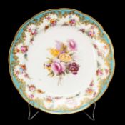 NANTGARW PORCELAIN CIRCULAR LOBED PLATE circa 1813-1820, turquoise enamelled border, gilt dentil