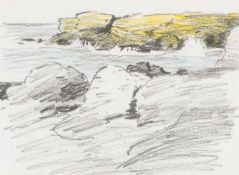 ‡ DONALD MCINTYRE (1923-2009) pencil and crayon on paper - entitled verso 'Anglesey Beach Study V'