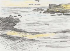 ‡ DONALD MCINTYRE (1923-2009) pencil and crayon on paper - entitled verso 'Anglesey Beach Study