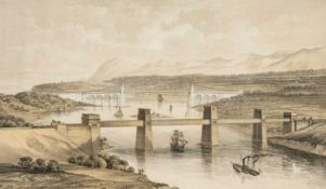 DAY & SON AFTER HUGH JONES lithograph - entitled 'A West View of The Britannia Tubular & Menai