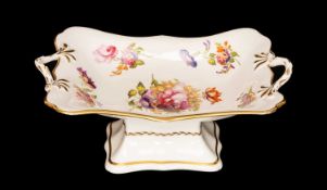 SWANSEA PORCELAIN PEDESTAL STANDING TABLE CENTREPIECE circa 1814-1826, twin twig-handles, interior