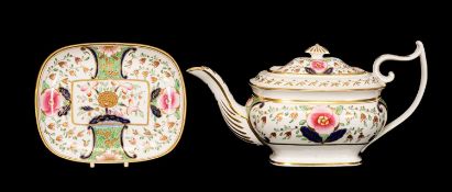SWANSEA PORCELAIN TEAPOT, COVER & STAND circa 1814-1826, both elements with pattern no. 436,