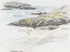 ‡ DONALD MCINTYRE (1923-2009) pencil and crayon on paper - entitled verso 'Trearddur Bay II' on Ffin