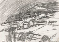 ‡ PETER PRENDERGAST (1946-2007) pencil on paper - entitled verso, 'Houses in Carneddi II', signed