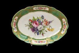NANTGARW OVAL DESSERT DISH circa 1813-1820, painted with green border with tooled gilt floral frames
