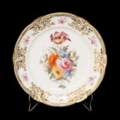 NANTGARW PORCELAIN PLATE circa 1813-1820, moulded border picked out in gold, large centre spray of