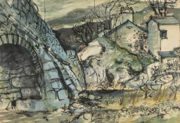 ‡ SELWYN JONES (1928-1998) pen and colour wash - entitled verso, 'Stone Bridge', dated verso 1953,