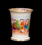 PORCELAIN MANDARIN DECORATED SPILL VASE, early 19th C, possibly Swansea, printed in outline and