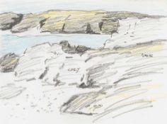 ‡ DONALD MCINTYRE (1923-2009) pencil and crayon on paper - entitled verso 'Anglesey Beach Study'