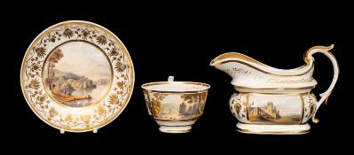 SWANSEA PORCELAIN CUP & SAUCER circa 1814-1820, topographical saucer titled to base 'Island House on