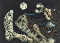 ‡ SEAN HARRIS (b. 1965) limited edition (31/40) coloured collagraph - entitled, 'The Wren Horse',