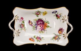 SWANSEA PORCELAIN TWIG-HANDLED DISH, circa 1814-1826, solid gilt rim, twig moulding and terminals