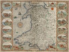 JOHN SPEED 'WALES' John Sudbury & George Humble edition, circa 1627, hand-coloured engraved map,