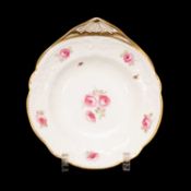 NANTGARW PORCELAIN FAN-HANDLED DISH circa 1813-1820, moulded gilt dentil rim, handle picked out in
