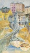 ‡ URSULA RAINNIE (1914-1986) mixed media on card - Tenby, signed, dated verso 1962, 56 x 33cms