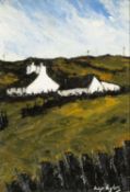 ‡ WYN HUGHES oil on board - entitled verso 'Cae Bach Aur / Little Golden Field', signed, dated verso