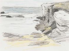 ‡ DONALD MCINTYRE (1923-2009) pencil and crayon on paper - entitled verso 'Anglesey Beach Study VII'