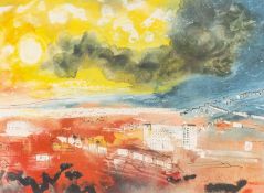 ‡ JOHN PIPER (1903-1992) offset lithograph - entitled 'Swansea Towards the Gower', 34 x 46cms