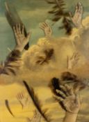 ‡ ALAN SALISBURY (b. 1946) collage, oil and resin on board - entitled verso 'Clouds, Hands, and