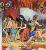 ‡ MARTIN HUMPHRIES (b.1951) pastel and ink on paper - untitled dancing figures, signed with