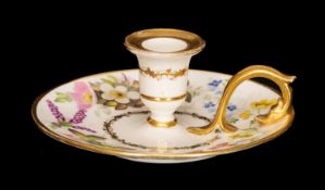 SWANSEA PORCELAIN CHAMBER STICK circa 1814-1826, decorated by William Pollard, nozzle with gilt