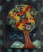 ‡ ANTHONY GOBLE (1943-2007) oil on wood panel - entitled verso 'A Tree Full of Angels', 23 x 19cms