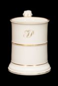 SWANSEA PORCELAIN ALE TANKARD circa 1814-1826, ribbed, gilded detail, gilded initials 'FP',