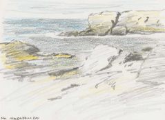 ‡ DONALD MCINTYRE (1923-2009) pencil and crayon on paper - entitled verso 'Near Trearddur Bay' on