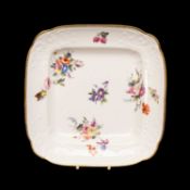 NANTGARW PORCELAIN SQUARE DISH circa 1813-1820, two butterflies, flowers, and berries, gilt