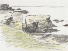 ‡ DONALD MCINTYRE (1923-2009) pencil and crayon on paper - entitled verso 'Anglesey Beach Study