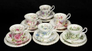 FULL SET OF 12 ROYAL ALBERT 'FLOWER OF THE MONTH' SERIES TRIOS, each decorated with a different