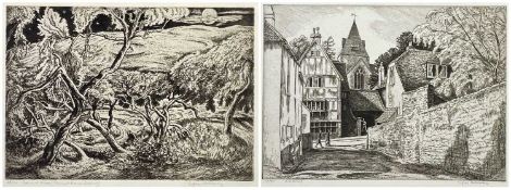 EDGAR HOLLOWAY (1914-2008) limited edition (23/50) etching - entitled 'Orchard Moon, Burnt House