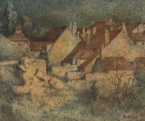 JEAN ADOLPHE CHUDANT (French b.1860) oil on canvas - farmstead and outbuildings, signed, 52 x