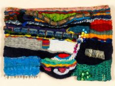 CLAUDINE BROWN (1936-2019) woollen tapestry with hand-painted beads and adornments - untitled,