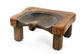 JOHN CLEAL (1929-2007) 'KING ARTHUR'S SEAT' - low, hardwood seat part-covered leather with tooled