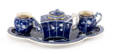 VICTORIAN PINDER BOURNE & CO. AESTHETIC POTTERY TEA SERVICE, comprising teapot, sugar basin, milk
