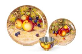 ROYAL WORCESTER 'FALLEN FRUIT' BONE CHINA comprising cup, side plate and plate (23cms diameter), all