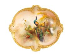 ROYAL WORCESTER PORCELAIN DESSERT PLATE, shape no. H233, painted by Walter Sedgley with a peacock