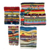 CLAUDINE BROWN (1936-2019) four handmade woollen tapestries, with bead ornaments, acrylic painted
