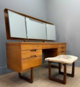 GÜNTHER HOFFSTEAD FOR UNIFLEX MID-CENTURY TEAK DRESSING TABLE/DESK, triptych mirrors (centre