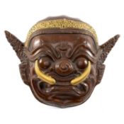 RARE GOEBEL POTTERY WALL MASK, of a Bali theatre character, back with 'Hummelwerk Schaubach' foil