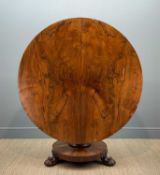 EARLY 19TH C. ROSEWOOD TILT-TOP BREAKFAST TABLE, turned and carved baluster column, supported on
