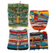 CLAUDINE BROWN (1936-2019) four handmade woollen tapestries, with ornaments, beads, and braids - '