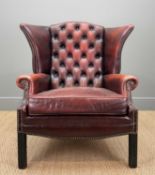 OXBLOOD LEATHER 19TH C. STYLE WINGBACK ARMCHAIR, 92 (h) x 88cms (w) Provenance: consigned via West