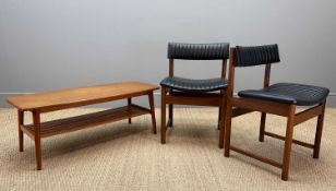 PAIR OF TEAK DINING CHAIRS, black channelled vinyl seat and backrest, in the style of White & Newton