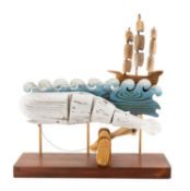 PETER LENNERTZ (CONTEMPORARY) 'THE WHITE WHALE' HAND-CRANKED AUTOMATON, a sperm whale swimming