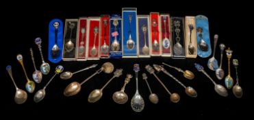 COLLECTION OF NOVELTY SILVER TEASPOONS, some with enamelled bowls and/or handles, various