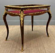 LOUIS XV STYLE ROSEWOOD ORMOLU BIJOUTERIE TABLE, rectangular lockable hinged table top of serpentine
