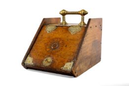 EDWARDIAN CARVED MAHOGANY & BRASS DECORATED COAL PURDONIUM, removeable metal liner tray, 34 (h) x 33