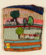 CLAUDINE BROWN (1936-2019) textile/wool tapestry - trees and terraced houses, artist's monogram,
